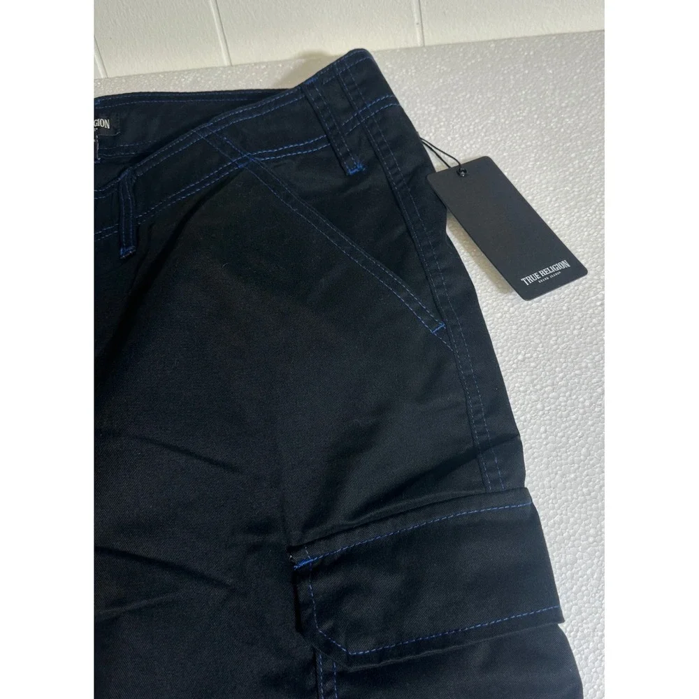True Religion Mens Black Cargo Pants Sz 36 Relaxed Fit Stitch Detail MSRP‎ $159